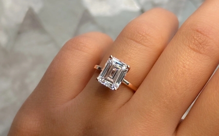 Emerald cut engagement rings with pavé bands